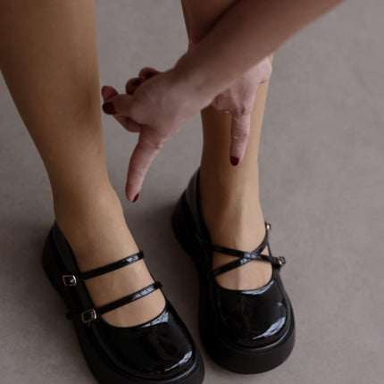 Yara Cross Strapped - BLACK Patent Leather