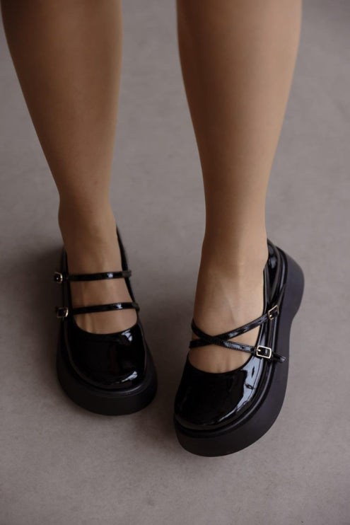 Yara Cross Strapped - BLACK Patent Leather